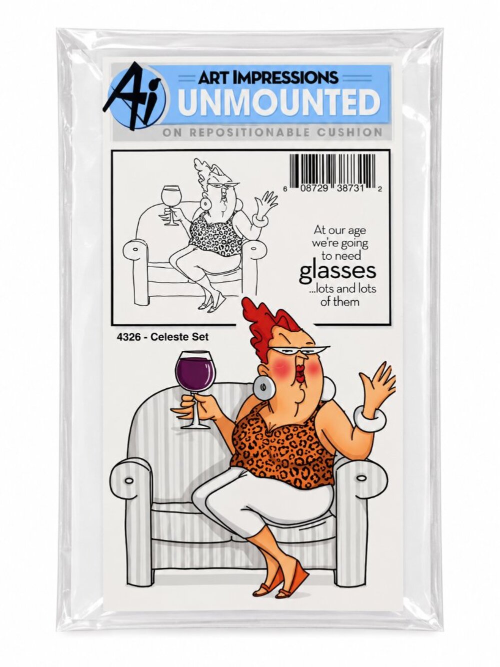 Art Impressions Celeste Set 4326 Unmounted Rubber Stamp Funny Wine Lady